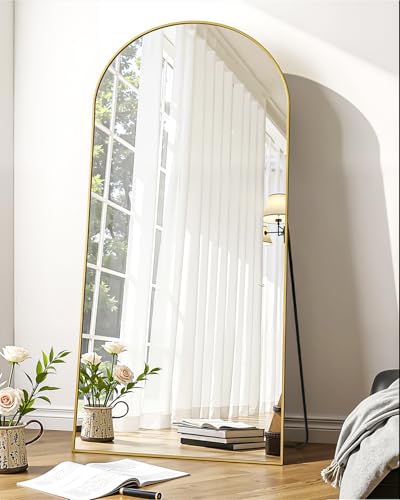 Suidia Full Length Mirror, 58"x21" Floor Standing Mirror Freestanding, Full Body Mirrors with Stand for Bedroom, Hanging Mounted for Living Room Cloakroom, Gold, Arched Style - color: Gold, size: 58"L x 21"W, style: Arched Style