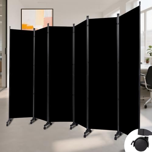 Folding Room Divider W/Wheels,Heavy Duty Base Privacy Screen Separator | 360° Smooth Lockable Rolling Wheels,Foldable Freestanding Wall Divider,Easy Movable Partition for Room Separation - color: Black, size: B-132''W-6 Panel