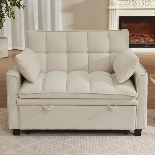 Convertible Sofa Bed, Loveseat Sleeper Sofa with Pull Out Bed and Adjustable Backrest, 3-in-1 Futon Couch for Living Room, Bedroom, Apartment, Beige - color: Beige, size: Pull Out Sofa Bed