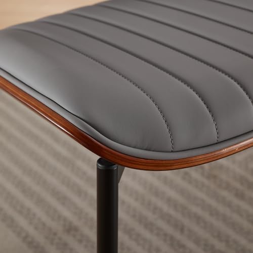 Dining Chairs Set of 2, Mid-Century Modern Upholstered PU Leather Chairs | with Walnut Bentwood Back and Metal Legs Adjustable Feet for Kitchen Dining Living Room, Gray Vertical Stripes - color: Gray Vertical Stripes