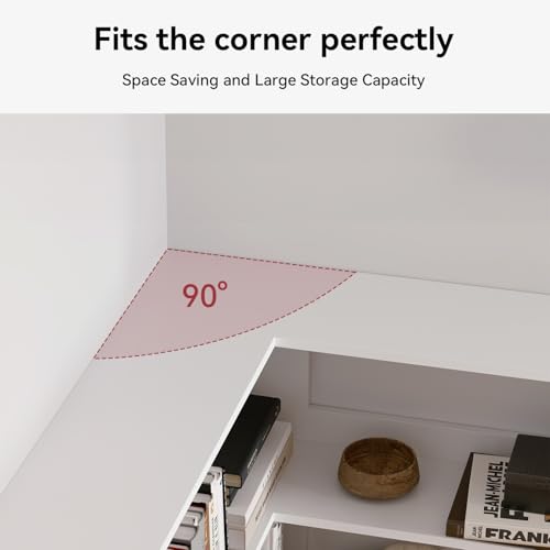 Corner Bookshelf, Freestanding L Shaped Display Shelf, 6 Tiers Bookcase with Baffles, Wooden Bookcase with Storage Organizer for Home Office, Living Room, Bedroom (23.6") - size: 23"