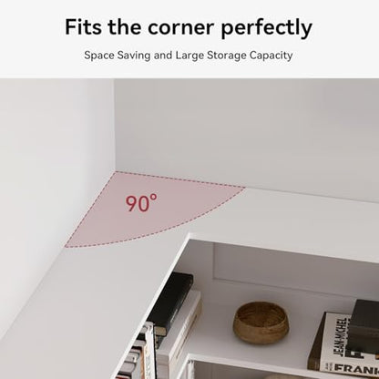 Corner Bookshelf, Freestanding L Shaped Display Shelf, 6 Tiers Bookcase with Baffles, Wooden Bookcase with Storage Organizer for Home Office, Living Room, Bedroom (23.6") - size: 23"