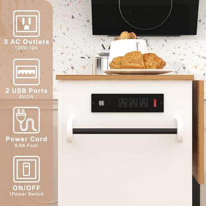 Kitchen Island with Storage, Island Table for Kitchen with Drop Leaf Countertop, Kitchen Cart with Wheels, Storage Rack, a Drawer, Spicy Rack and Towel Bar, Sufficient Countertop Space, White