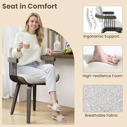 Dining Chairs with Armrest, Set of 2, Mid-Century Modern Kitchen Chair | with Wood Legs, Upholstered Fabric for Dining Room, Kitchen, Restaurant, Cafe, Beige - color: Beige
