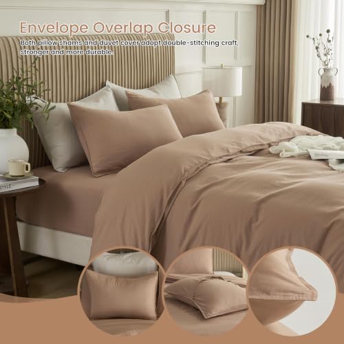 BISELINA French Linen Duvet Cover Set 3pcs with Hidden Zipper Closure Natural Flax Cotton Blend Solid Color Soft Breathable Luxury Farmhouse Bedding - Full Size, Clay - color: Clay, size: Full