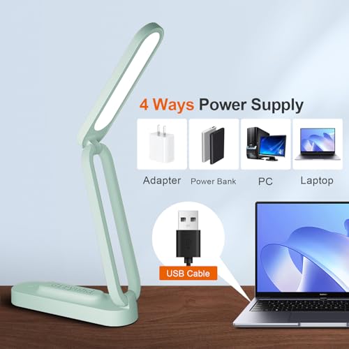 Giryuhd LED Desk Lamp for Office Home & Battery Operated Lamp Rechargeable Lamp Foldable & Portable Light, LED Desk Light Strip, 3 Brightness Dimmable Small Desk Lamp Wireless Reading Lamp - color: Grayish green