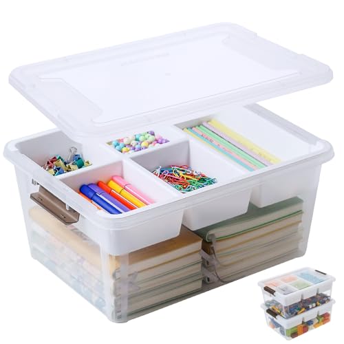MACOPRO 17QT Clear Plastic Box Craft Storage Bin with Removable Tray & Lid | 1-pack container, art supply organizer for playdoh, sewing, beads & craft tools, space-saving stackable bins organization - size: 1Pack-17QT