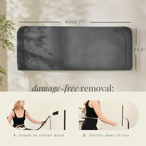Hearth & Harbor Wall Mounted King Headboard Only, Bed Headboard King Size | Easy Assemble, Floating Peel & Stick, Upholstered Boucle, 3D Stitched Wall Panels, 5 Strips of 3M Tape Included, Grey - color: 05-grey, size: King