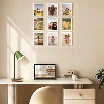 8.5x11 Picture Frame White Set of 9, Diploma Frame with Acrylic Plexiglass for Pictures, Certificate Degree Document Frame Tabletop and Wall Mounting Display - color: White, size: 8.5x11