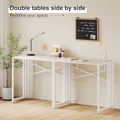 Lutown-Teen Small Folding Desk 35 inch, Beige | No Assembly Required Small Office Desk, Writing Gaming Computer Camping Table for Small Spaces - color: Beige, size: 35 Inch