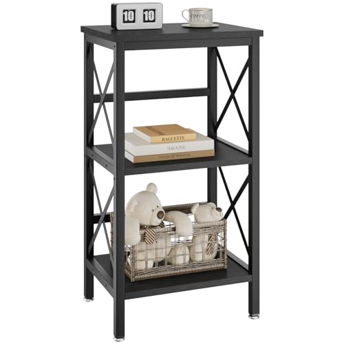 YMYNY 3 Tiers Bookcase, Industrial Metal Bookshelf with Side Fence, Storage Organizer for Living Room, Home Office, Bedroom, Display Racks, Sofa Side Table, 29.5 * 15.75 * 11.4", Black UHST008B - color: Black, size: 3 Tiers