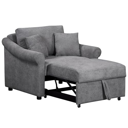 JIVOIT Convertible Sleeper Chair with Adjustable Backrest, 3-in-1 Sleeper Chair with Metal Frame, 3 in 1 Lounger Chair Turns Into Bed, Chenille Fabric Single Bed for Living Room - color: Dark Gray,315