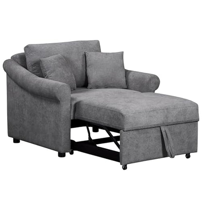 JIVOIT Convertible Sleeper Chair with Adjustable Backrest, 3-in-1 Sleeper Chair with Metal Frame, 3 in 1 Lounger Chair Turns Into Bed, Chenille Fabric Single Bed for Living Room - color: Dark Gray,315