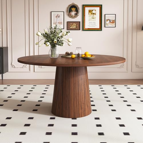 47'' Round Dining Table for 4 - Modern Farmhouse Kitchen Table with Cone Pedestal Base,Walnut Wood Dining Table for Small Spaces,Round Kitchen Table Ideal for Dining Room or Apartment - color: 47'' Walnut Color