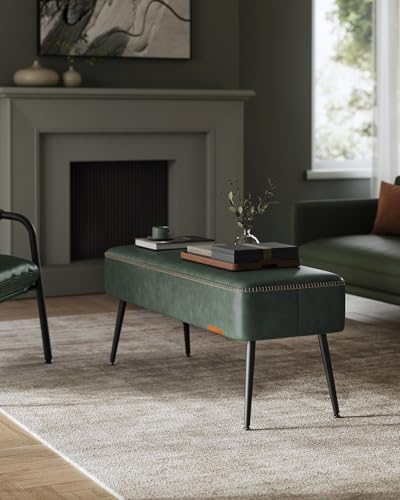 VASAGLE EKHO Collection - Bench for Entryway Bedroom, Synthetic Leather with Stitching, Ottoman Bench with Steel Legs, Living Room, Mid-Century Modern, Loads 660 lb, Forest Green ULOM076C01 - color: Forest Green, style: Steel Leg Bench