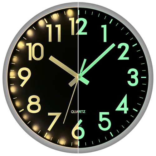 JoFomp LED Wall Clock for Bedroom Night Glow, 12 Inch Silent Wall Clocks Battery Operated, Light Up Wall Clocks for Living Room Decor, Sound Control Modern Wall Clock Glow in Dark for Kitchen Office - color: Warm Light, size: 12 Inch