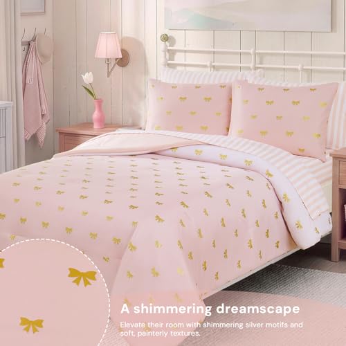 Twin Comforter Set with Sheets for Girls-5 Pieces Pink Twin Bedding Sets | Soft Bed in a Bag, Lightweight Comforter with Pillowcases & Shams, Bow Foil , 66" X 86" - color: Bow Knot, size: Twin