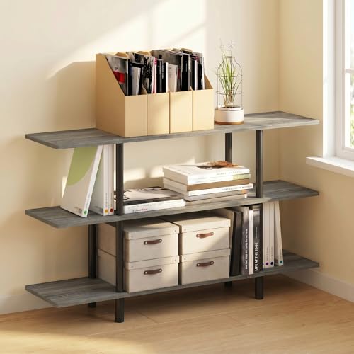 3-Tier Accent Display Shelf, Toolless Open Shelves Book Shelf, Round Tubes Storage Shelves, for Organization and Storage, Garage, Home Office, Living Room, French Oak - color: French Oak/Black, size: 3 Tier