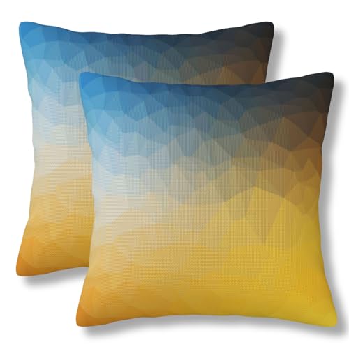 Yellow and Blue Throw Pillow Covers Abstract Polygon Style Pillow Cover 18x18 Inch Set of 2 Fractal Gradient Geometric Art Pillowcase Square Cushion Cases for Couch Bed Sofa - color: Blue Yellow, size: 18" x 18" (Pack of 2)