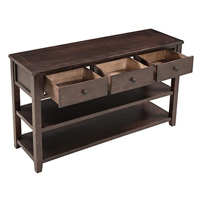 Modern Console Table, Pine Solid Wood Sofa Table with 3 Drawers and 2 Shelves, Entryway Table Sideboard Buffet Table for Living Room, 220 LBS Weight Capacity, Easy Assembly (Espresso-1) - color: Espresso-1