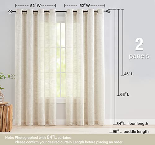 Linen Sheer Curtains 45inch Natural Beige Semi Sheer Curtain Panels for Small Windows Rustic Farmhouse Privacy Window Treatment Set Grommet Top 2pcs 52" Width - color: Natural - Grommet Top, size: 52"W x 45"L (Pack of 2)