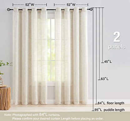 Linen Sheer Curtains 45inch Natural Beige Semi Sheer Curtain Panels for Small Windows Rustic Farmhouse Privacy Window Treatment Set Grommet Top 2pcs 52" Width - color: Natural - Grommet Top, size: 52"W x 45"L (Pack of 2)