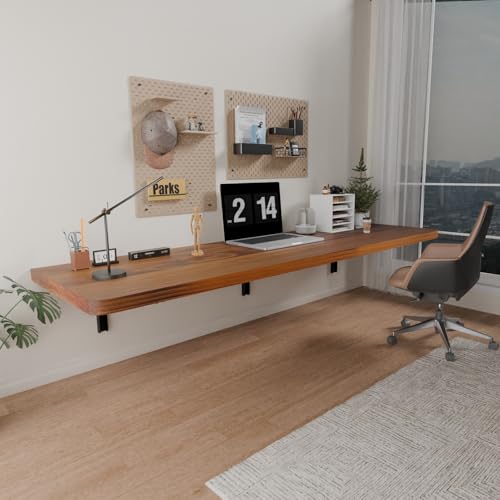 IAE Wall Mounted Folding Table with Pine Wood,55" x 16"Floating Wall Desk | Laundry Folding Table with Shelf Brackets,Fold Down Desk Shelf,Fold Workbench for Apartments,Home,Laundry Room,Kitchen,Teak - color: Teak, size: 55*16* 8 Inch