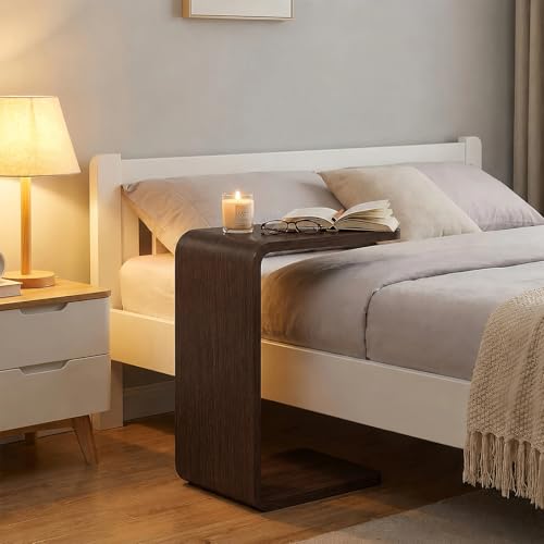 CHSSIH C Shaped End Table for Couch - Wooden Sofa Side Table, Slide Under Couch Table for Living Room, Bedroom, Laptop, Coffee, Small Space Narrow Furniture (Dark Walnut) - color: Dark Walnut