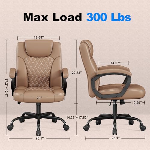 Misolant Office Chair, Executive Desk Chair, PU Leather Comfortable Ergonomic Chairs with Fixed Armrest, Adjustable Height, Rocking Function, 360° Swivel Wheels, Brown - color: Brown