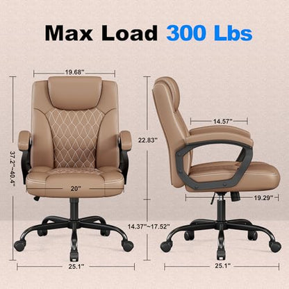 Misolant Office Chair, Executive Desk Chair, PU Leather Comfortable Ergonomic Chairs with Fixed Armrest, Adjustable Height, Rocking Function, 360° Swivel Wheels, Brown - color: Brown