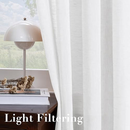 H.VERSAILTEX Linen Curtains Nickel Grommet Natural Linen Semi-Sheer Curtains 2 Panels Privacy Added Premium Soft Rich Material Drapes for Bedroom/Living Room - 37x63 - Inch - Pure White - color: Pure White, size: 37"W x 63"L (Pack of 2)