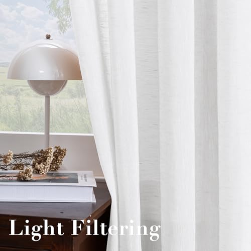 H.VERSAILTEX White Natural Linen Curtain Panels Energy Efficient Semi - Sheers Linen Curtains/Nickel Grommet Window Treatments Panels/Drapes (Set of 2, 52 by 96 Inch, Pure White) - color: Pure White, size: 52"W x 96"L (Pack of 2)