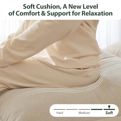 HALLYBEE Cloud Couch Sectional Modular Sofa for Living Room Ivory Beige | Modular Sectional Cloud Couch with Movable Ottoman, L-Shaped, 3-Seater, Chenille Fabric, Removable Cushion Covers, Apartment - color: Ivory Beige