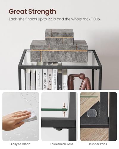 VASAGLE Bookcase, 5-Tier Bookshelf, Slim Shelving Unit for Bedroom, Bathroom, Home Office, Tempered Glass, Steel Frame, Ink Black ULGT029B61 - color: Ink Black, size: 5 Tiers (15.7"W x 49"H)