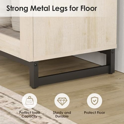 WAMPAT Modern TV Stand with 3 Tiers Bookshelf, Farmhouse Entertainment Center with 4 Drawers and Adjustable Shelf, Wooden Media TV Console with Glass Doors for Living Room, Beige - color: Beige-c