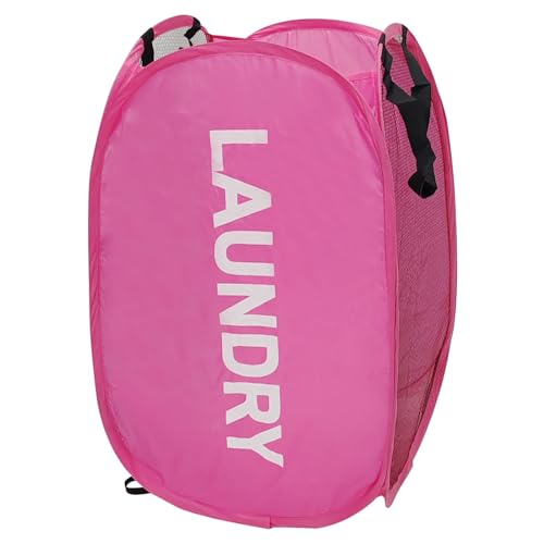 Pop Up Laundry Hamper Collapsible Laundry Basket Mesh Foldable Pink Dirty Clothes Hamper with Handles for Home, Bathroom, Bedroom, Travel, Cruise - color: Pink