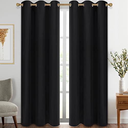 Diraysid Black Grommet Blackout Curtains for Bedroom Thermal Insulated Room Darkening Curtains Drapes, 42 x 95 inch, 2 Panels - color: Black, size: 42"W x 95"L (Pack of 2)