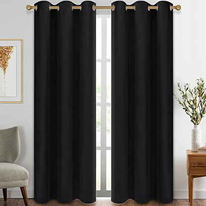 Diraysid Black Grommet Blackout Curtains for Bedroom Thermal Insulated Room Darkening Curtains Drapes, 42 x 95 inch, 2 Panels - color: Black, size: 42"W x 95"L (Pack of 2)