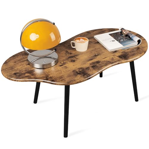 Small Coffee Table Cloud Shape Coffee Table Industrial Wooden Irregular Center Floor Low Table Mid Century Decorative Furniture for Living Room Small Spaces Office Glossy Brown - color: Glossy Brown