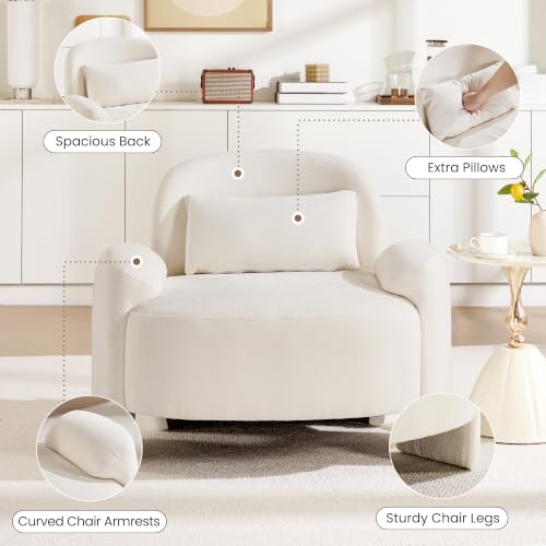 Accent Chair for Living Room, Modern Chenille Fabric Lounge Reading Sofa Chair with Lumbar Pillow, Upholstered Arm Chairs for Bedroom, Office, Beige - color: Beige