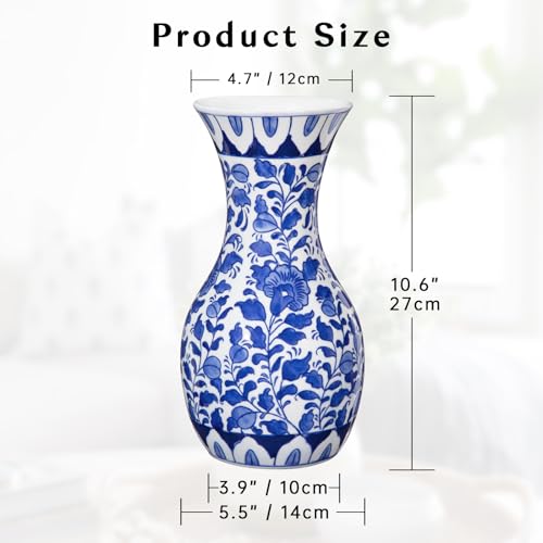 Blue and White Ceramic Flower Vase 11" Chinoiserie Vase Home Decor, Large | Hand-Painted Floral Motif, Triple-Fired Glazed Ceramic, Retro Chinoiserie Decor for Living Room Bookshelf Side Table - color: # Small Floral Texture