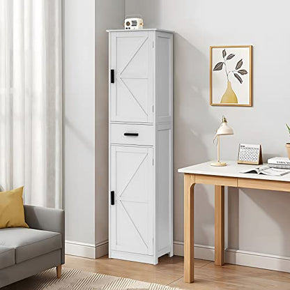 WEENFON Tall Bathroom Cabinet, Storage Cabinet with 6 Shelves & Drawer, Bathroom Storage Cabinet with Adjustable Shelves, Tall Cabinet for Living Room, Home Office, White - color: White