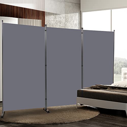Room Divider 3 Panel Folding Privacy Screen, Round Pad Design Wall Divider | 71''Hx102''W, UV Protection Fabric, Wobble-free Metal Frame, Large 3 Panel Partition Room Dividers, Indoor Window Blackout - color: Grey