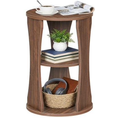 Round Side Table, 3-Tier Small End Table with Storage Shelves, Wooden Accent Table for Living Room, Bedroom, Walnut ET15WL - color: Walnut