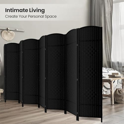 8 Panel Folding Room Divider,Woven Privacy Screen,Black | Solid wood frame, handcrafted diamond pattern, 6FT tall, extends to 126 inches wide, no assembly required - color: Black, size: 8-Panel