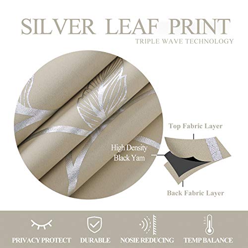 BUHUA Thermal Insulated Blackout Curtains with Striped Wave Vine Print Window Curtains for Living Room 38W×72L Beige 2 Panels - color: Beige, size: 38"W x 72"L (Pack of 2)