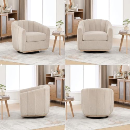 YaFiti Modern Swivel Accent Chair 1 pcs, Round Barrel Club Armchair, Wheat | Premium Chenille Fabric, High-resilience Foam, Solid Wood Base, 350lbs Capacity, Upholstered Armchair for Living Bedroom - color: Wheat