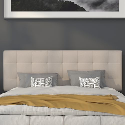 Quilted Tufted Upholstered Queen Size Headboard in Beige Fabric - color: Beige, size: Queen