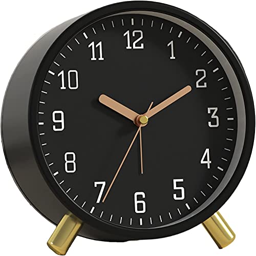 SHISEDECO Small Analog Alarm Clock, Battery Operated Desk Clock, Black | Bedside Analog Non-Ticking Silent Small Deskclock Battery Operated for Living Room, Bedroom, Office - color: Black Color