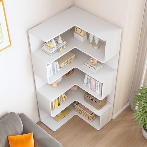 IOTXY 6-Tier L-Shaped Corner Bookshelf - 66" Tall Wooden Freestanding Bookcase with Open Shelf Units, White - color: White